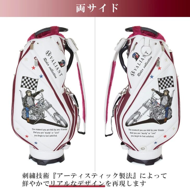 ライダース コレクション
【ヴァリアント（VALIANT）ゴルフキャディバック】,ホワイト×レッド,正面背面
