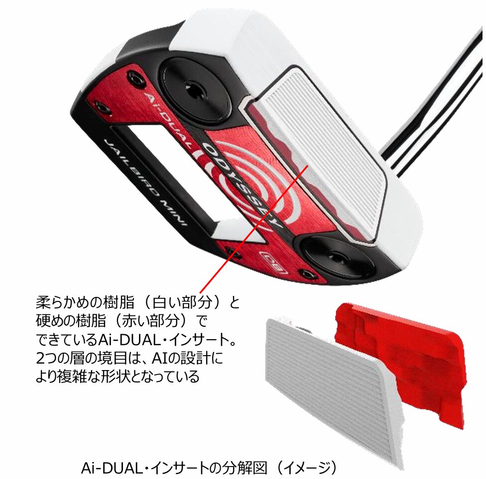 特徴とテクノロジー｜Ai-DUALパターAi-DUALパター,ボールを打つ側は柔らかく内側が硬い、2種類の樹脂